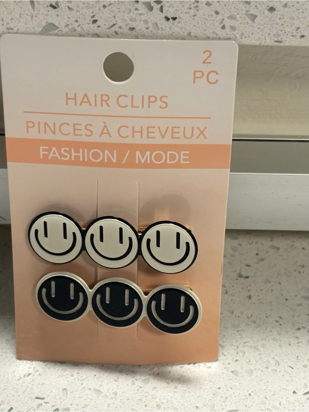 Smiley Face Hair Clips - Black & Cream - Fashion Accessory